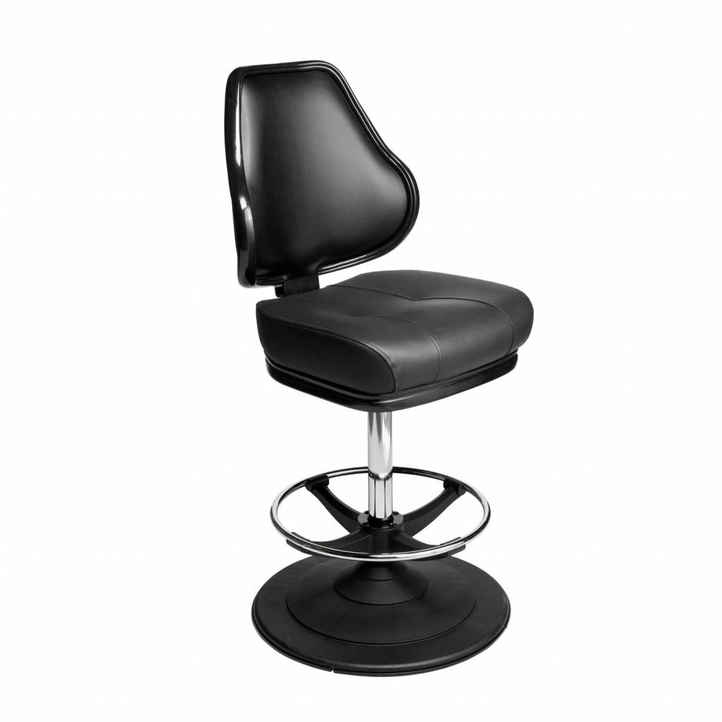 Orion casino chair. Casino seating for slot and table games. Ezi-glide disc base gaming stool with footring, chrome centre-column and swivel mechanism.